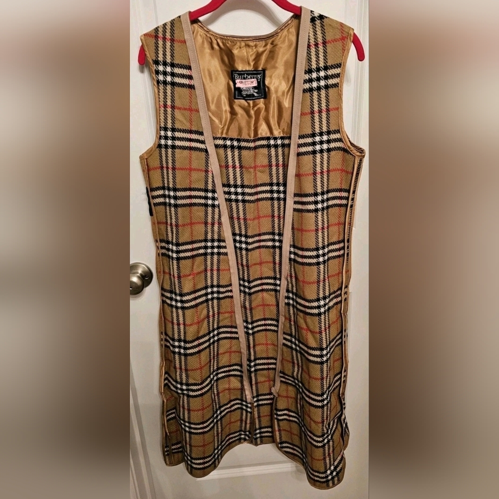 Vtg BURBERRYS' 100% Wool Nova Check Plaid Liner Vest Gilet US 4 6 Long